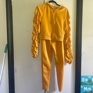 Mustard yellow ruffle sleeve tracksuit
